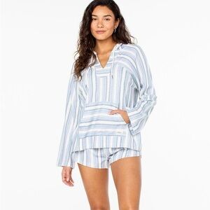 Roxy Navy and White Striped Beach V-Neck Pullover